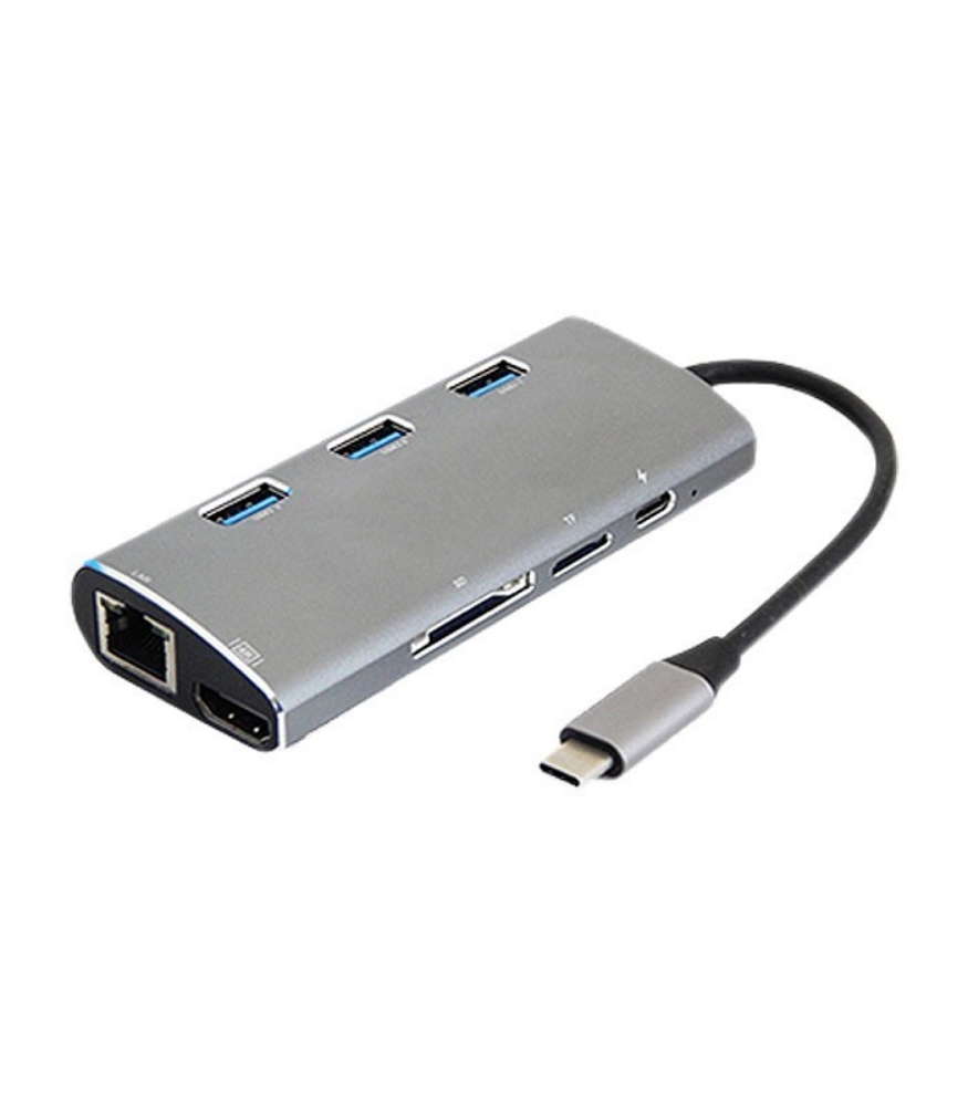 تصویر  هاب 3 پورت Type C به 3.0 USB با یک پورت HDMI و LAN و درگاه کارت حافظه با قابلیت PD کی نت K-MFCMS808