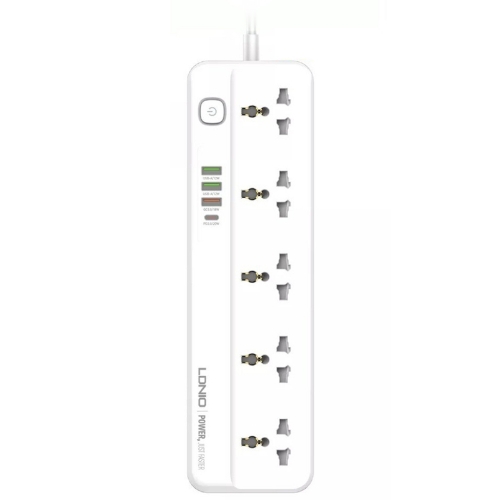 تصویر  چند راهی 5 خانه برق ارت دار الدینیو SC5415 با کابل 2 متری + شارژر USB و Type-C