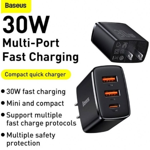 تصویر  شارژر دیواری سریع بیسوس Baseus 30W Compact Quick Charger 2U+C CN CCXJ-C01
