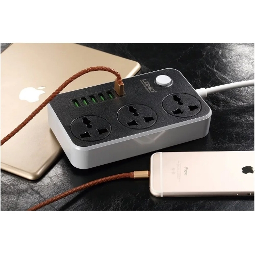 تصویر  چند راهی 3 خانه برق الدینیو SC3604 با کابل 2 متری + شارژر USB