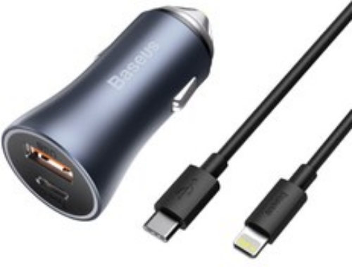 تصویر  شارژر فندکی باسئوس مدل tzccjd-0g به همراه کابل تبدیل USB-C