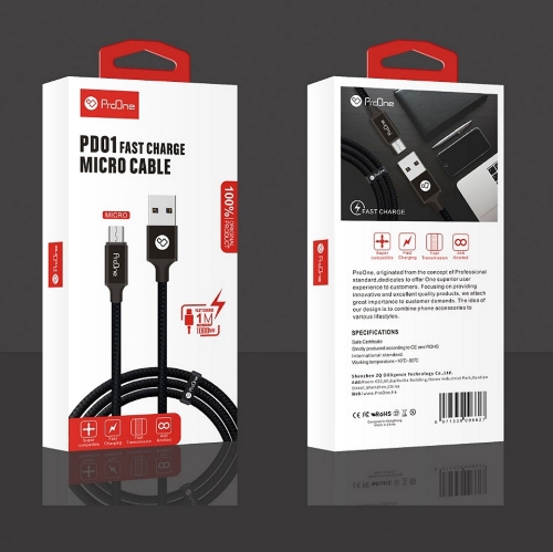 تصویر  کابل تبدیل USB به Micro-USB پرو‌‌وان مدل PCC160 (PD01) طول 1متر
