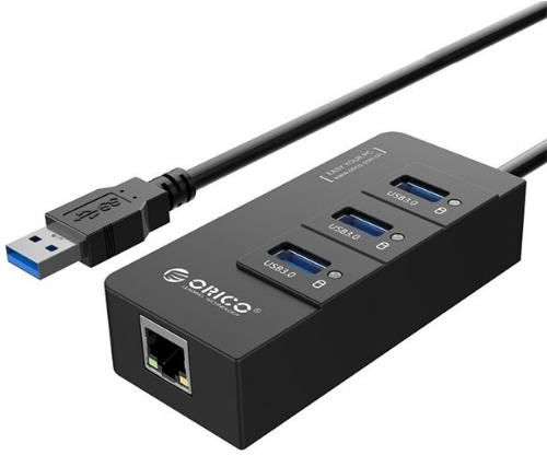 تصویر  هاب 3 پورت USB 3.0 با خروجی شبکه اوریکو مدل HR01-U3